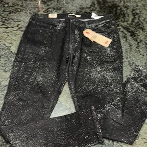 levi's 535 super skinny with silver splatter and bling
